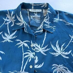 Gitano Plus Limited Wmn's Blouse Button Up Blue White Palm Trees EU Size 42 XL
